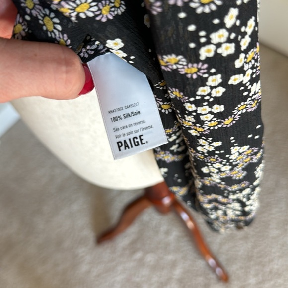 Paige Ambrosine Silk Blouse Black Yellow White Floral Sheer button down small - Picture 13 of 13